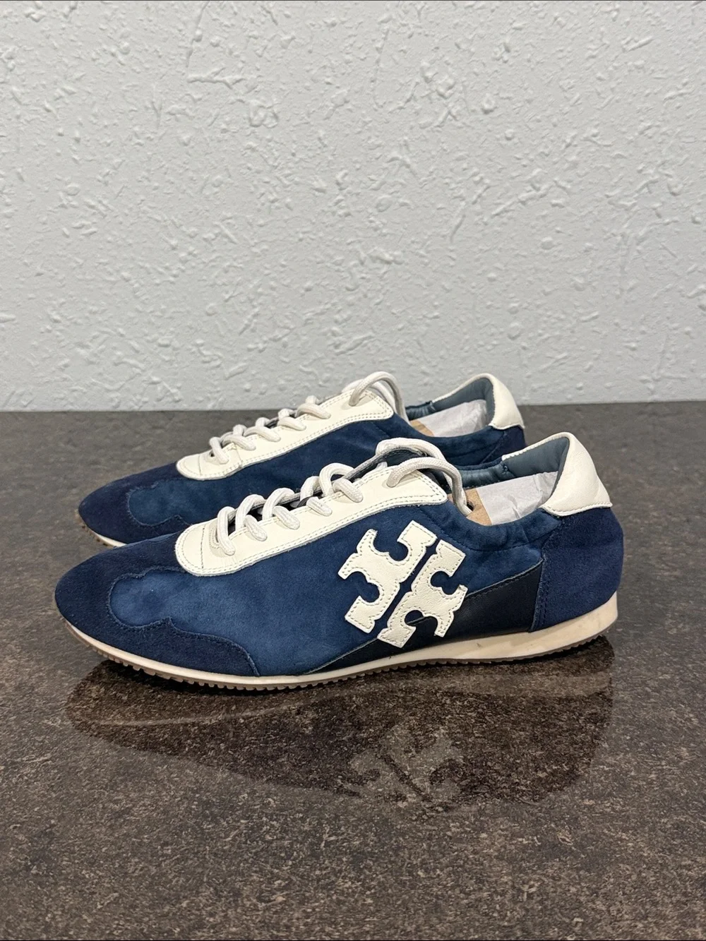Tory Burch Women's Navy Blue Suede Ballet Sneakers Size 7.5 Coastal Nautical